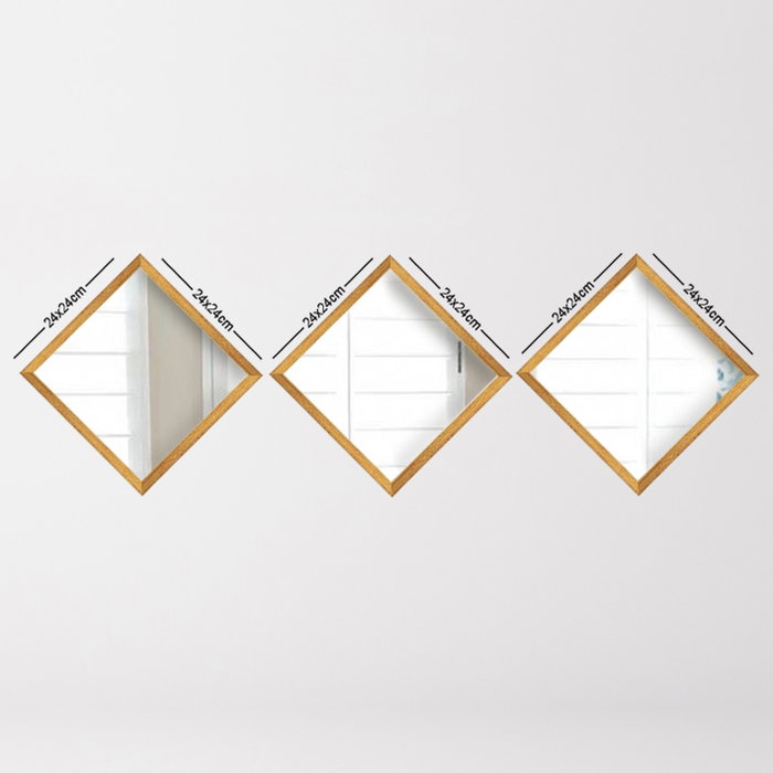 Wallity Set de 3 Espejos de Cristal Oro y Plata 24 x 24 cm
